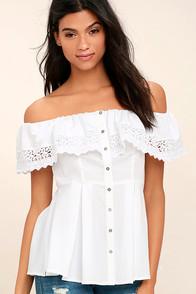 Lulus Sweet Day White Lace Off-the-shoulder Top