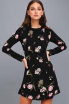 Lulus | Kiefer Black Floral Print Long Sleeve Dress