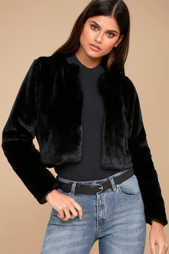 Carmin Paris Nights Black Faux Fur Cropped Jacket | Lulus