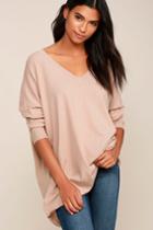 Lulus | Ticket To Cozy Blush Pink Oversized Sweater | Size Small/medium
