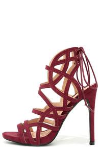 Fahrenheit Whirlwind Romance Burgundy Suede Caged Heels