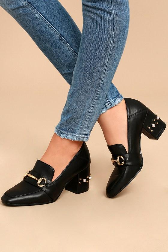Steven By Steve Madden | Layla Black Leather Block Heels | Size 7.5 | Lulus
