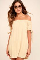 Lulus Al Fresco Evenings Beige Off-the-shoulder Dress