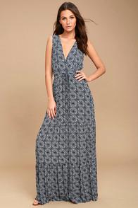 Lulus Artisan Market Navy Blue Print Maxi Dress