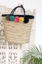 San Diego Hat Co. Martina Black And Beige Woven Tote