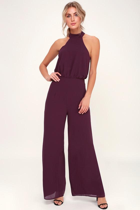 It's A Hit Plum Purple Wide-leg Halter Jumpsuit | Lulus