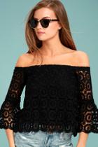 Lulus Good Day Black Crochet Off-the-shoulder Top