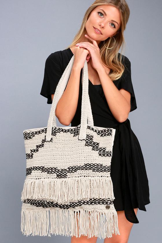 Billabong Beach Comber Beige And Black Woven Tote | Lulus
