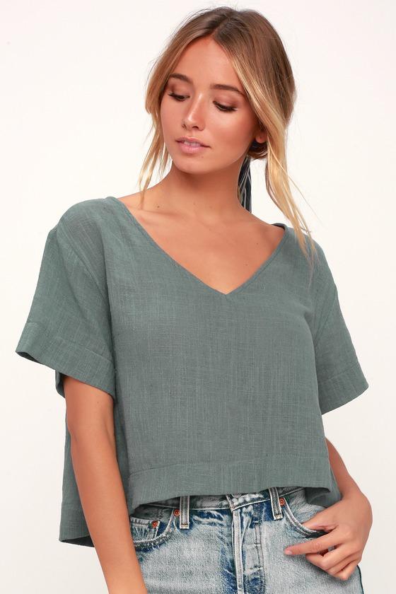 Signorina Grey Short Sleeve Top | Lulus