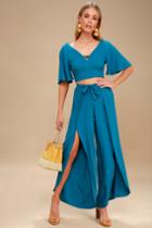 Jack By Bb Dakota Emilia Teal Blue Cropped Flyaway Pants | Lulus