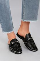 Steven By Steve Madden | Razzi Black Leather Studded Loafer Slides | Size 7.5 | Lulus