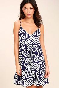 Lulus Turn Of Phrase Blue And White Print Swing Dress