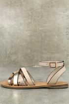 Bamboo Laylani Beige Snake Print Flat Sandals