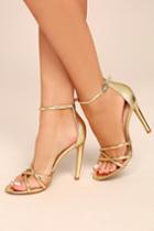 Gracia | Michella Gold Metallic Ankle Strap Heels | Size 10 | Vegan Friendly | Lulus