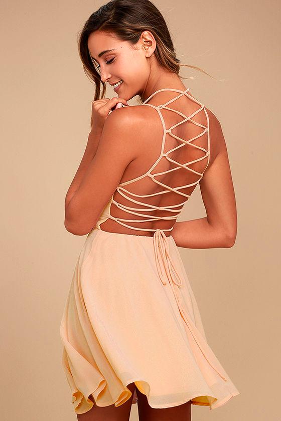 Lulus | Good Deeds Blush Pink Lace-up Dress | Size Large | 100% Polyester
