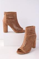 Report Wiola Tan Suede Peep-toe Booties | Lulus
