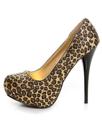 Qupid Neutral 107 Gold Bronze Leopard Glitter Platform Pumps
