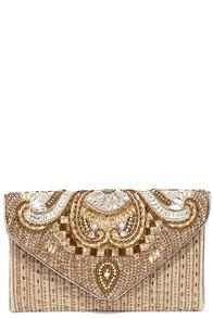 Lulus Constantinople Gold Beaded Clutch