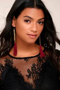 Vanessa Mooney Davina Burgundy Silk Tassel Earrings