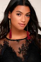 Vanessa Mooney Davina Burgundy Silk Tassel Earrings