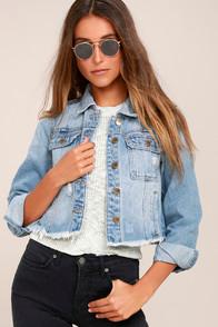 Mono B Your Move Light Wash Distressed Denim Jacket