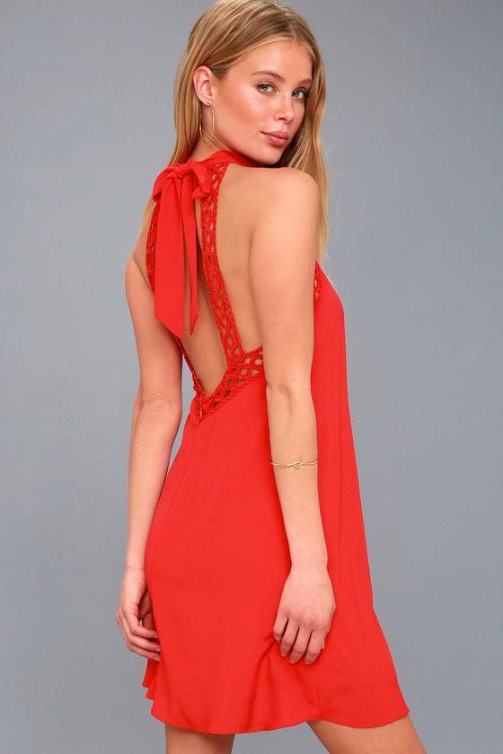 Any Sway, Shape, Or Form Red Lace Halter Dress | Lulus