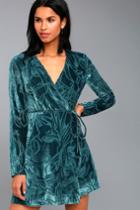 Modern Decadence Long Sleeve Teal Blue Velvet Wrap Dress | Lulus