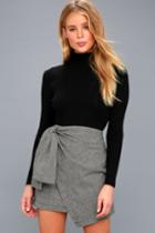 Tenacious Talent Black And White Houndstooth Wrap Mini Skirt | Lulus