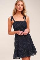 Dotty About You Navy Blue And White Polka Dot Tie-strap Dress | Lulus