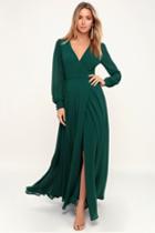 My Whole Heart Emerald Green Long Sleeve Wrap Dress | Lulus