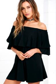 Lulus Riches And Regalia Black Off-the-shoulder Shift Dress