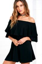 Lulus Riches And Regalia Black Off-the-shoulder Shift Dress