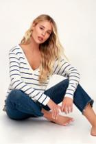 Lulus Basics Ellie Royal Blue Striped Long Sleeve V-neck Top | Lulus