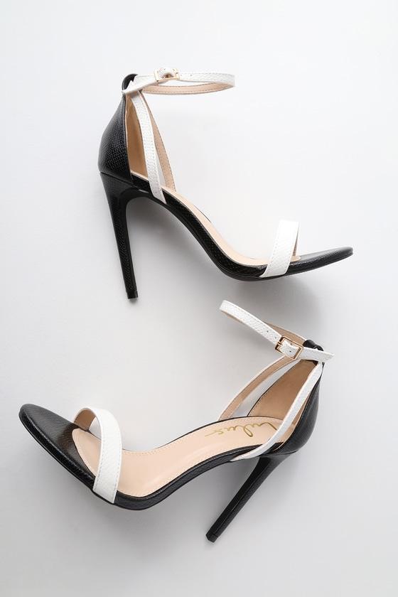 Sila Black And White Snake Ankle Strap Heels | Lulus
