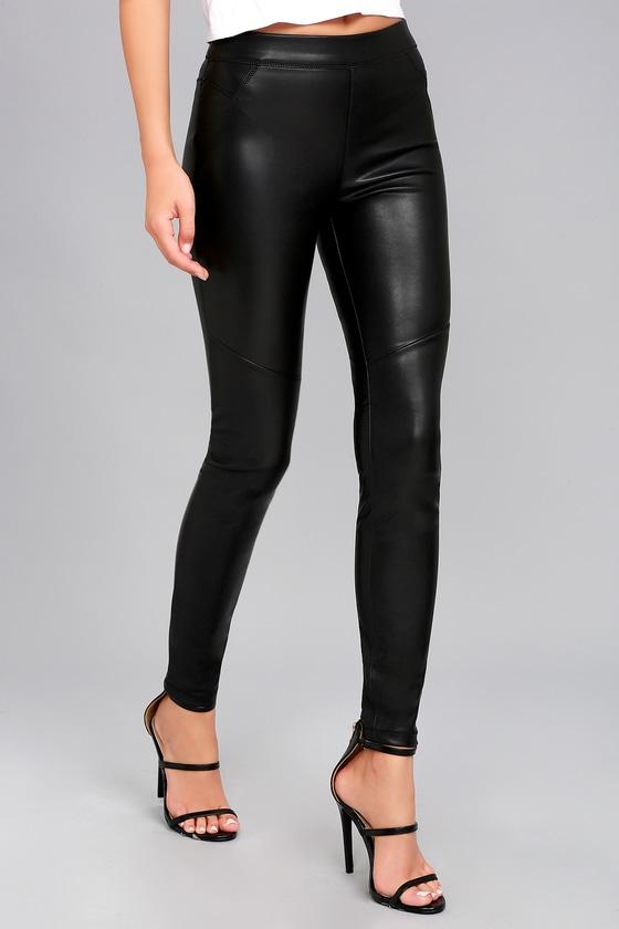Free People Moto Black Vegan Leather Leggings | Lulus