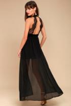 Lulus | My Beloved Black Lace Maxi Dress | Size Large | 100% Polyester
