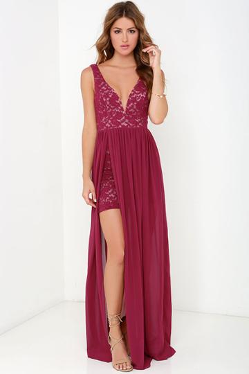 Ark & Co | Make Way For Wonderful Berry Red Lace Maxi Dress | Size Large | 100% Polyester | Lulus