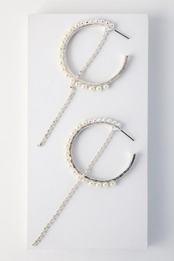 Lulus | Good Pearl Gone Bad Silver Hoop Earrings