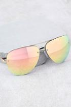 Quay Muse Gold And Pink Mirrored Aviator Sunglasses