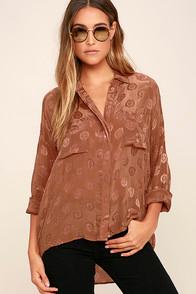 Amuse Society Tahara Brown Button-up Top