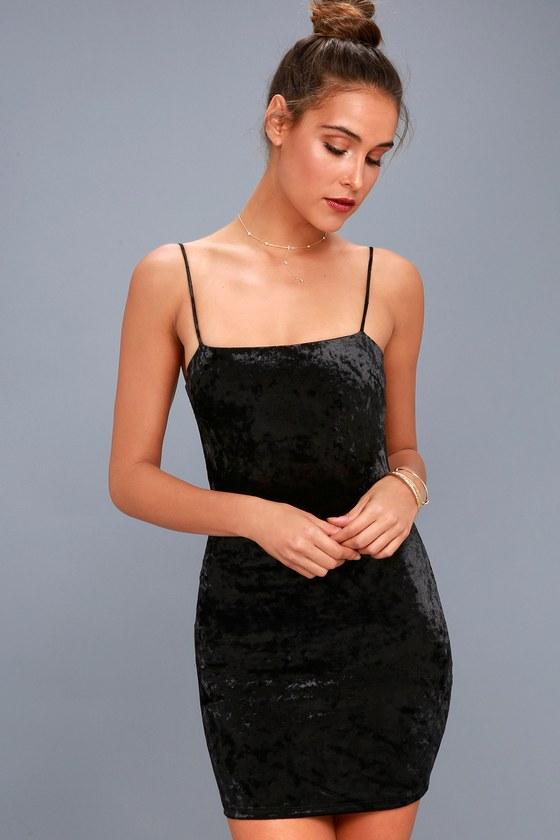 Lulus | Flirty And Fierce Black Velvet Bodycon Dress | Size Large | 100% Polyester