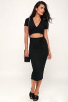 4si3nna Kassidy Black Ribbed Cutout Midi Wrap Dress | Lulus