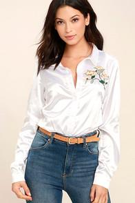 Lulus Be At Peace White Embroidered Button-up Top