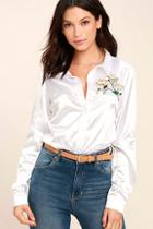 Lulus Be At Peace White Embroidered Button-up Top