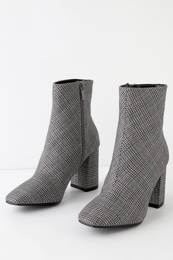 My Generation Grey Plaid High Heel Mid-calf Boots | Lulus
