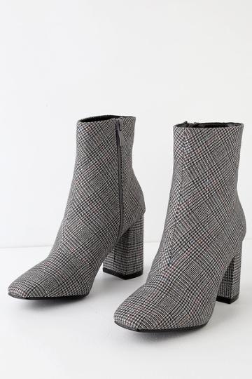 My Generation Grey Plaid High Heel Mid-calf Boots | Lulus