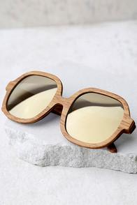 Woodzee Colette Dark Gold Mirrored Pear Wood Sunglasses
