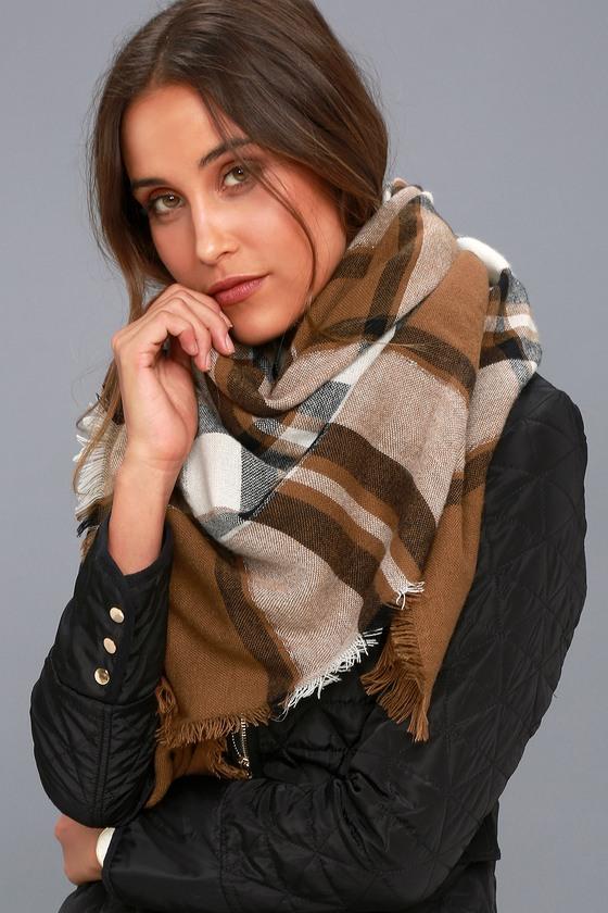 Lulus - Fireside Festivity Brown Plaid Scarf