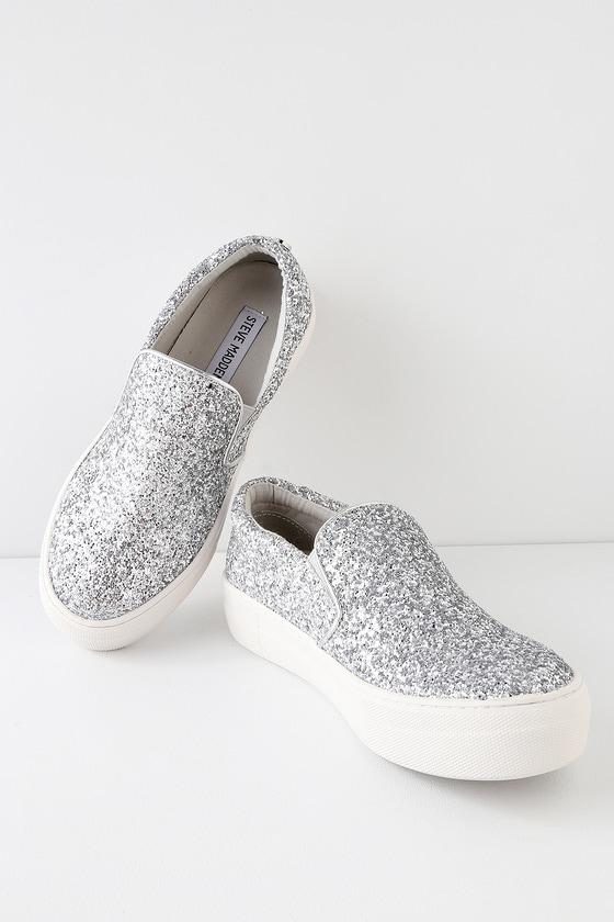 Steve Madden Gills Silver Glitter Flatform Sneakers | Lulus