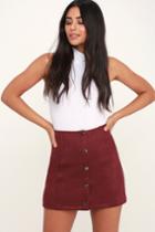 Jack By Bb Dakota Can't Buy Me Love Wine Red Suede Snap-front Mini Skirt | Lulus